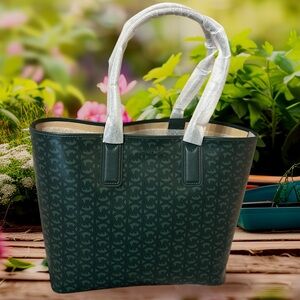 Michael Kors Jodie Rare Racing Green Logo Jacquard Tote MSRP $348 NWT